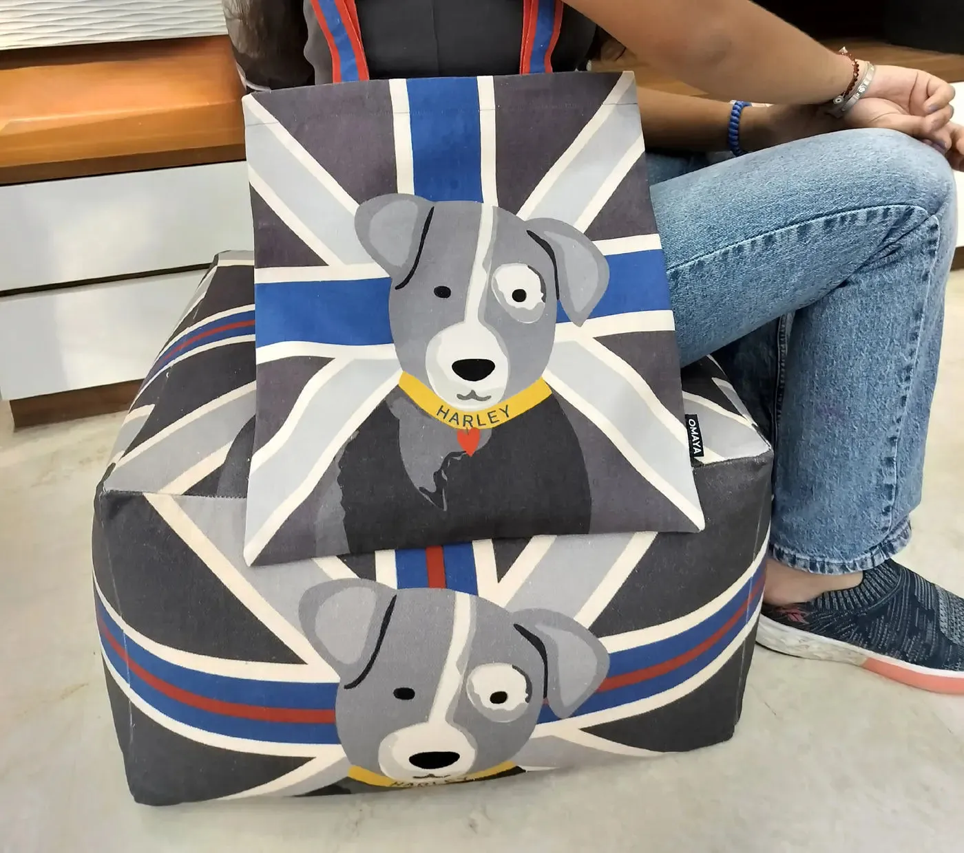 house of Omaya Printed Harley The Pet Blue Tote Bag 34x36 cm.